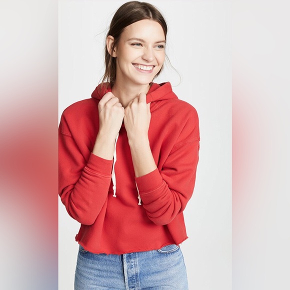 Re/done raw hem cropped hoodie small red - Picture 5 of 9